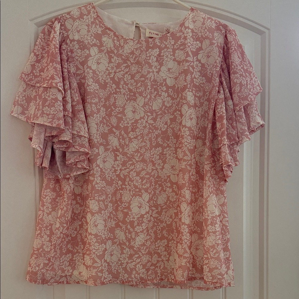 Flying Tomato Pink Floral Ruffle Blouse